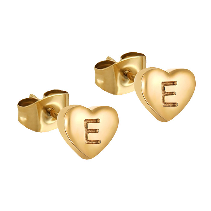 1 Pair Simple Style Letter Heart Shape Plating Stainless Steel  18K Gold Plated Ear Studs