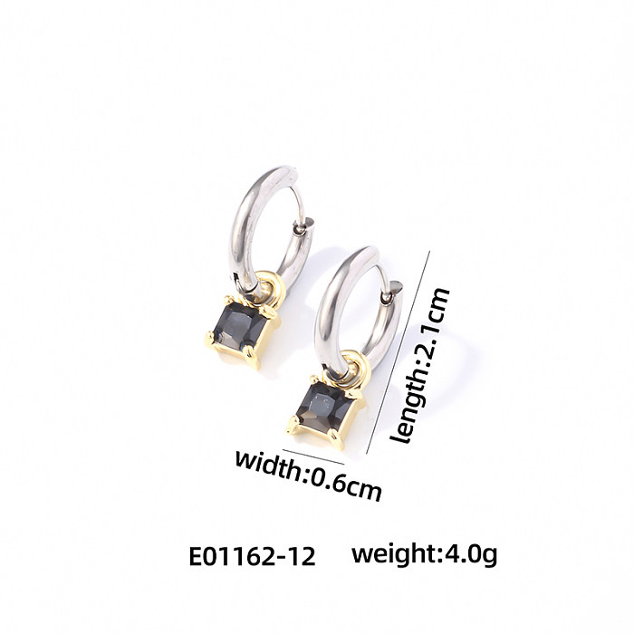 1 paire de boucles d'oreilles en acier inoxydable et Zircon, Style Simple, brillant, carré plaqué, incrustation