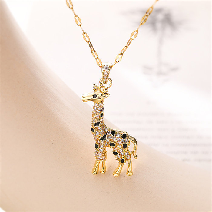 IG Style Simple Style Rabbit Animal Giraffe Stainless Steel  Copper Gold Plated Zircon Pendant Necklace In Bulk