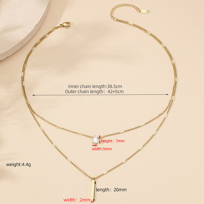 Elegante Damen-Halskette mit Buchstabenschloss, Edelstahl, Polierbeschichtung, Inlay, Strasssteinen, 18 Karat vergoldet, mehrschichtige Halsketten