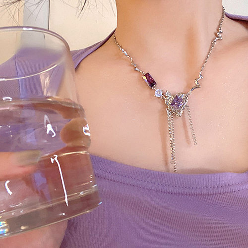 Collier pendentif décontracté en forme de cœur, Style IG, chaîne plaquée en acier inoxydable, incrustation de strass en cristal