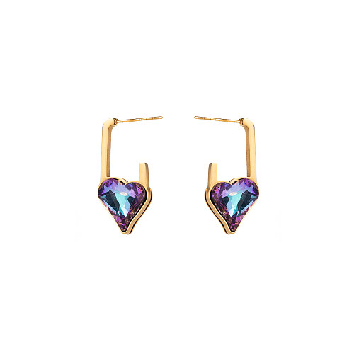 1 Paar elegante Streetwear-Tropfenohrringe in Herzform mit Augeneinlage aus Edelstahl mit türkisfarbenen Strasssteinen und vergoldeten Perlen