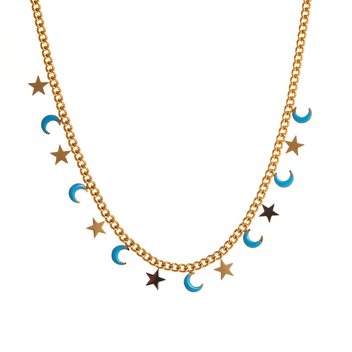 Fashion Star Moon Edelstahl-Emaille-Halskette, 1 Stück