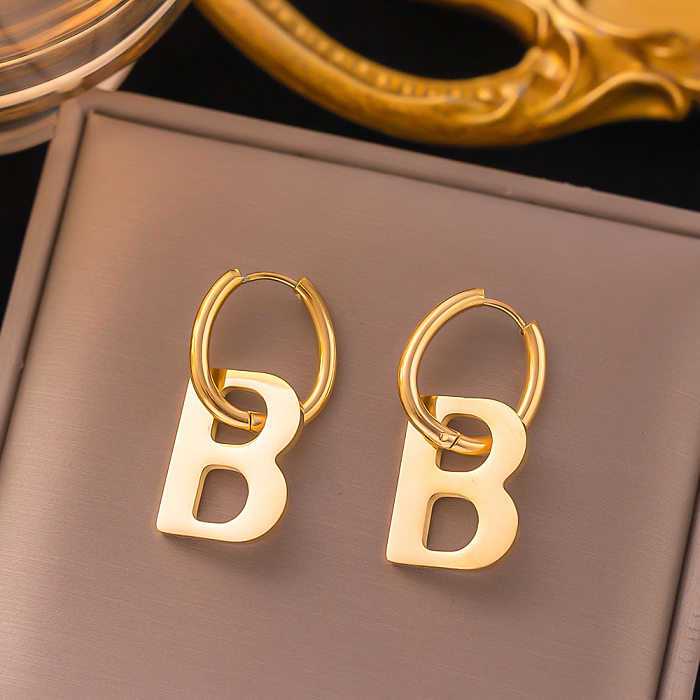 Boucles d'oreilles pendantes en acier inoxydable, 1 paire, Style Simple, placage de lettres