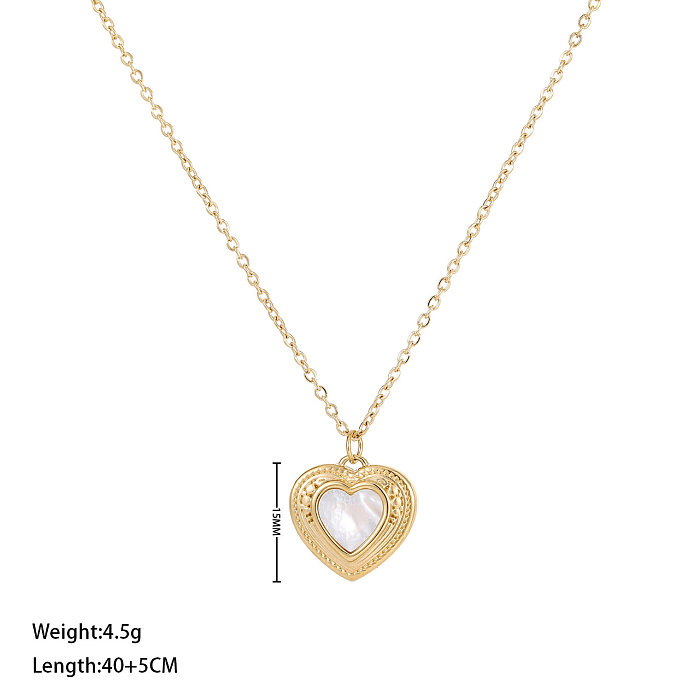 Style simple en forme de coeur en acier inoxydable placage incrustation coquille plaqué or blanc collier pendentif plaqué or