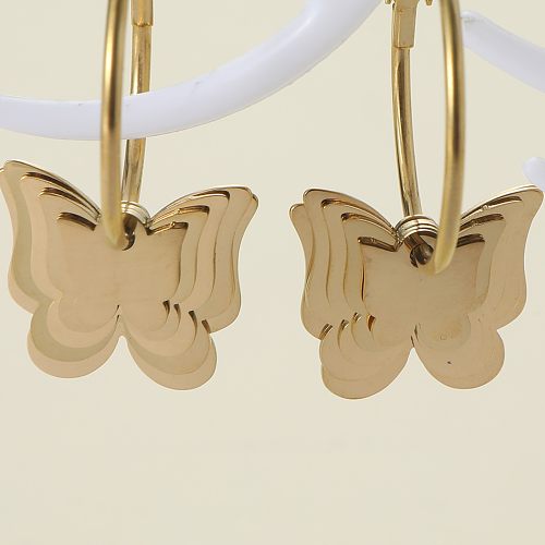 1 Paar einfarbige Schmetterlings-Ohrringe aus Edelstahl im Vintage-Stil