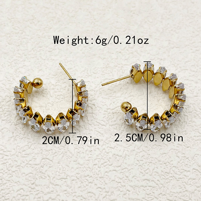 1 Pair Elegant C Shape Plating Inlay Stainless Steel  Zircon Gold Plated Earrings