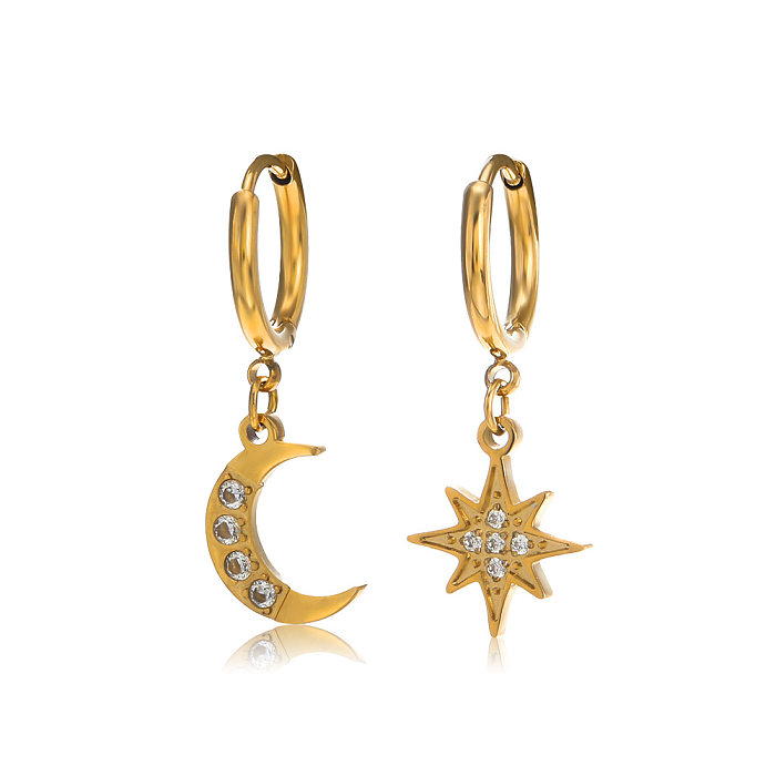 Fashion Star Moon Stainless Steel  Plating Rhinestones Drop Earrings 1 Pair