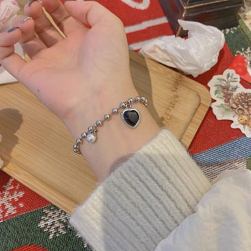 Fashion Heart Titanium Steel Bracelets Epoxy Artificial Pearl Stainless Steel Bracelets