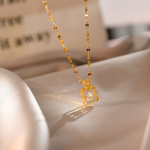 Fashion Perfume Bottle Stainless Steel Plating Inlay Rhinestones Pendant Necklace 1 Piece