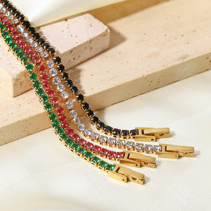 Bracelets en acier inoxydable de couleur unie à la mode Bracelets en acier inoxydable Zircon plaqué or