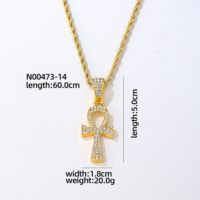 Hip-Hop Vintage Style Rock Cross Stainless Steel  Alloy Plating Inlay Zircon Gold Plated Silver Plated Pendant Necklace
