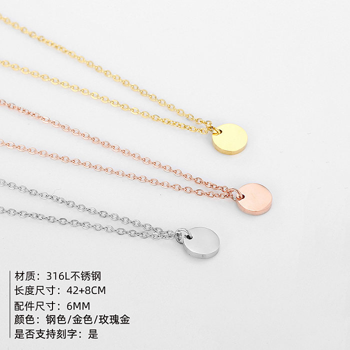 Fashion Stainless Steel  Lettering Women's Simple Round Pendant 316L Necklace
