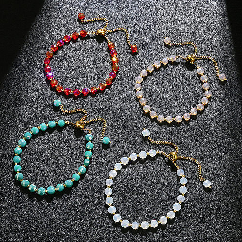 Bracelets perlés en cristal artificiel d'acier inoxydable de couleur unie douce