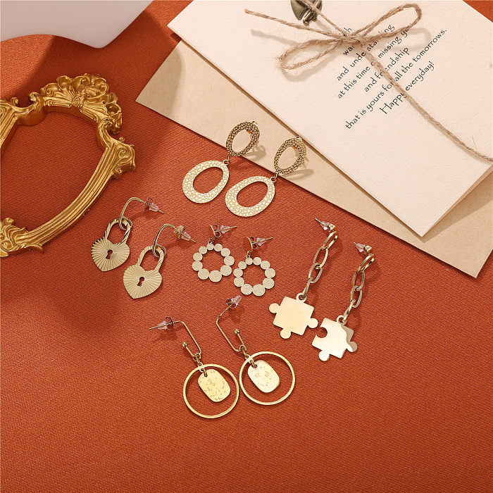 1 Pair Elegant Glam Luxurious Jigsaw Heart Shape Plating Stainless Steel  18K Gold Plated Drop Earrings Earrings