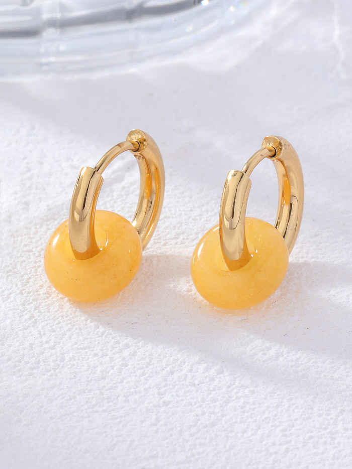 1 Pair Retro Simple Style Round Plating Stainless Steel  Natural Stone Earrings