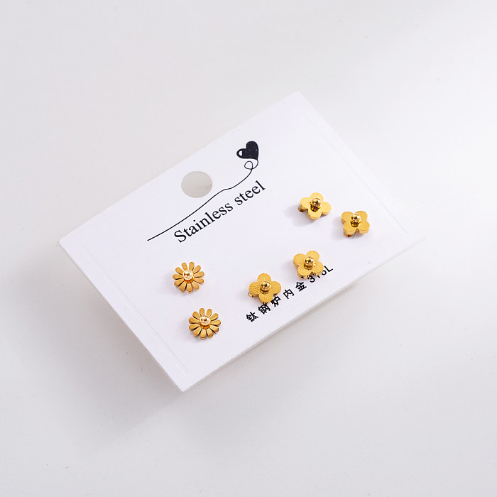 1 Set Elegant Lady Smiley Face Butterfly Key Stainless Steel  Stainless Steel Ear Studs