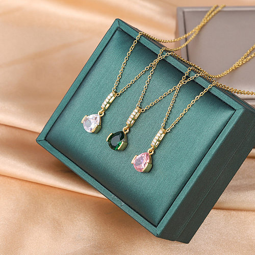 Fashion Water Droplets Stainless Steel Plating Zircon Pendant Necklace 1 Piece
