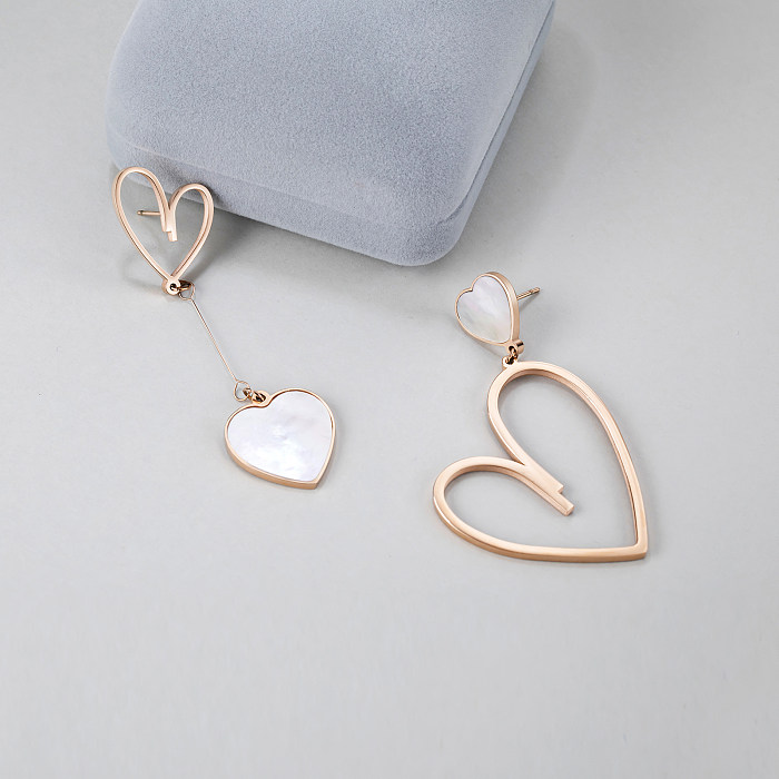 1 Pair Exaggerated Sweet Heart Shape Plating Inlay Stainless Steel  Shell Rose Gold Plated Drop Earrings