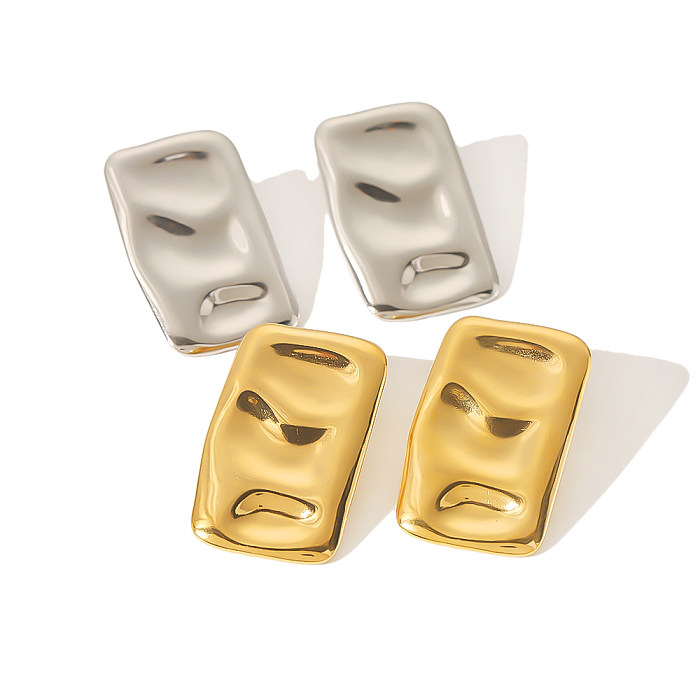 1 paire de clous d'oreilles plaqués or 18 carats, Style Simple, placage de polissage rectangulaire en acier inoxydable
