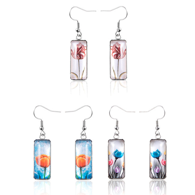 1 Paar Urlaubsblumen-Ohrringe aus Edelstahl mit Glaseinlage