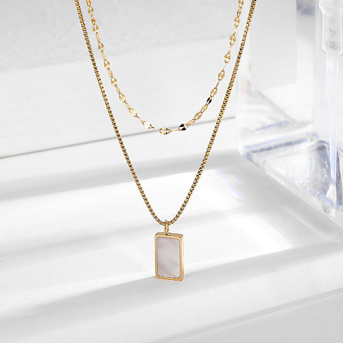 Simple Style Rectangle Stainless Steel Plating Inlay Shell Layered Necklaces