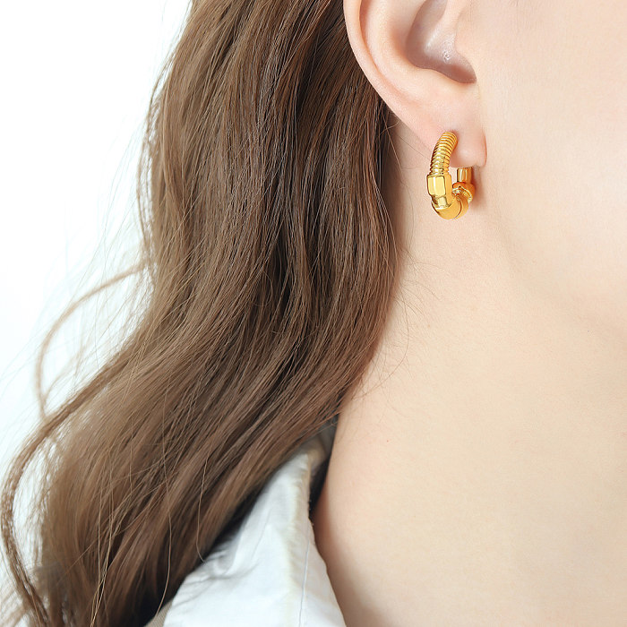 1 paire de clous d'oreilles plaqués or 18 carats, Style Simple, couleur unie, en acier inoxydable