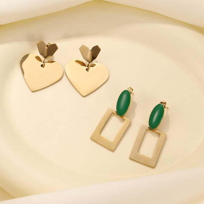 1 paire de boucles d'oreilles pendantes en acier inoxydable plaqué or en forme de cœur carré exagéré