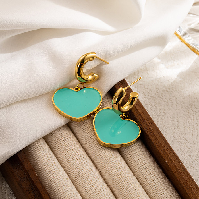 1 Pair Cute Sweet Solid Color Square Heart Shape Enamel Plating Stainless Steel  Gold Plated Drop Earrings