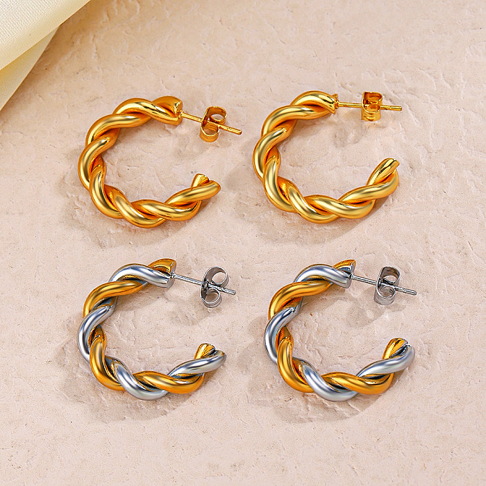 1 Pair IG Style Twist Plating Stainless Steel  18K Gold Plated Earrings