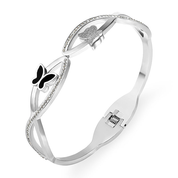 Bracelet en zircon incrusté d'acier inoxydable de papillon de style simple