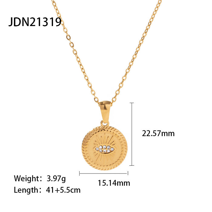 Fashion Devil'S Eye Stainless Steel  Stainless Steel Gold Plated Artificial Diamond Pendant Necklace