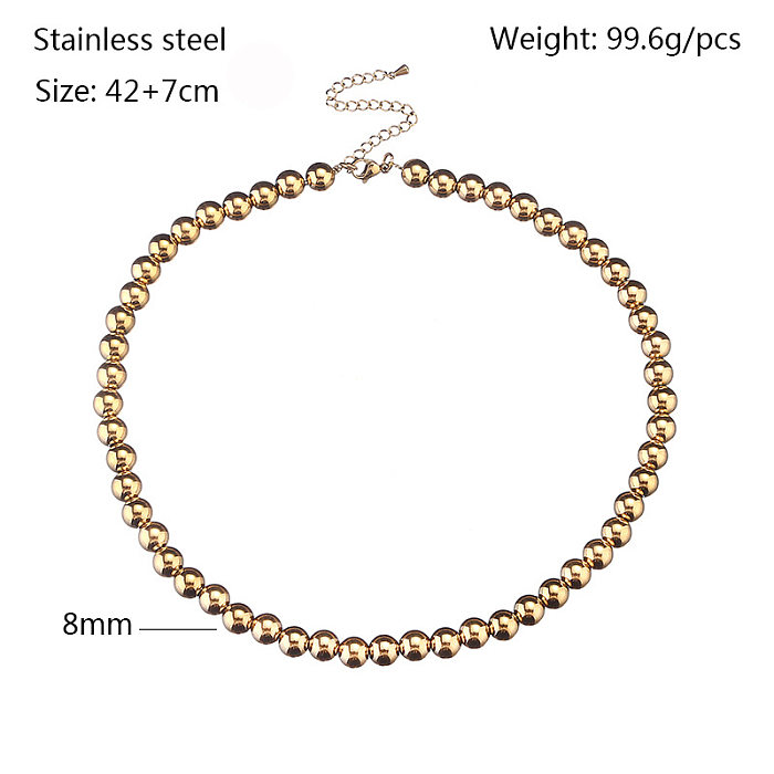 Retro Ball Solid Color Stainless Steel  Plating Gold Plated Necklace