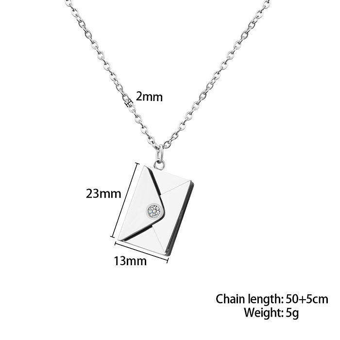 Fashion Envelope Stainless Steel  Pendant Necklace Plating Inlay Artificial Diamond Stainless Steel  Necklaces