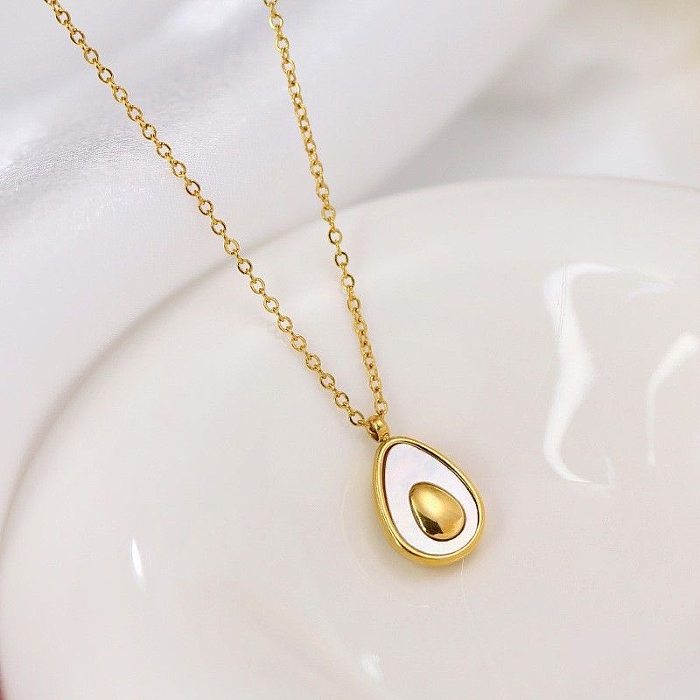 Casual Simple Style Avocado Stainless Steel Plating Inlay Shell Pendant Necklace