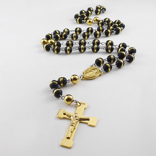 1 Stück modische Halskette mit Kreuz-Anhänger aus Edelstahl mit Kieselgel-Perlen