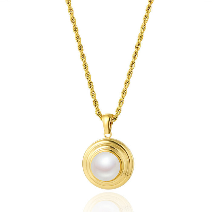 Fashion Geometric Stainless Steel Gold Plated Artificial Pearls Pendant Necklace