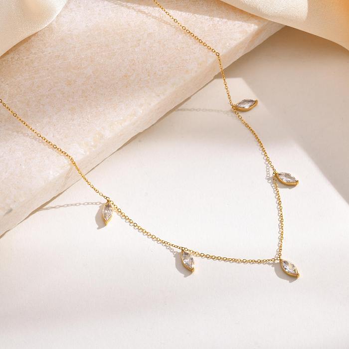 Retro Water Droplets Stainless Steel  Plating Inlay Zircon Necklace