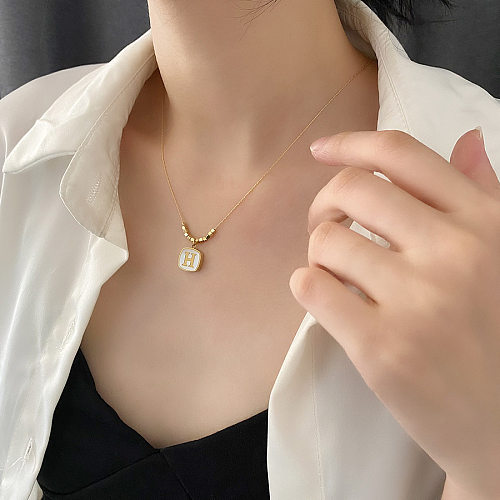 Basic Classic Style Letter Stainless Steel Beaded Plating Inlay Shell 18K Gold Plated Necklace