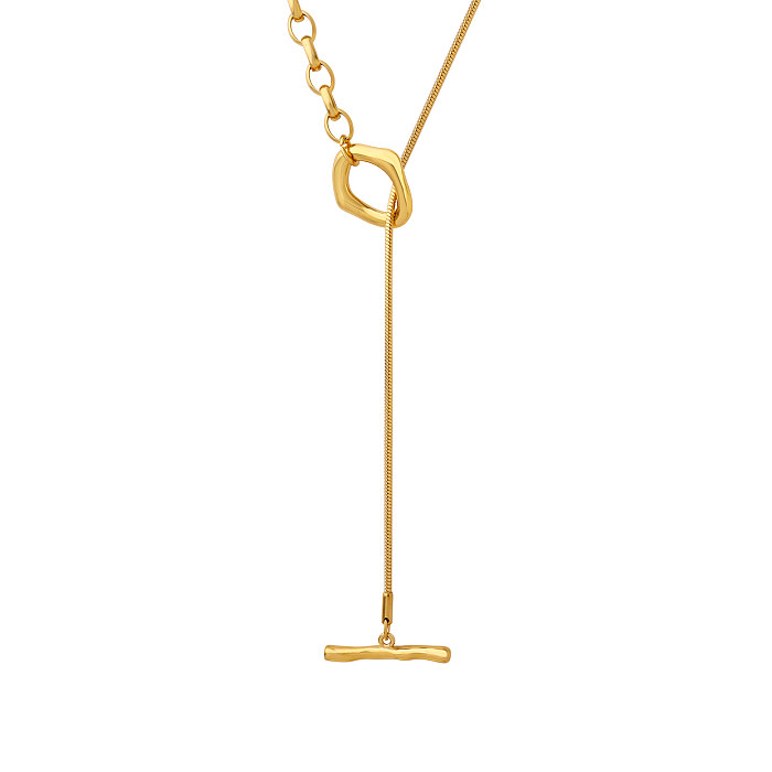 Collar largo chapado en oro de 18 quilates con palanca geométrica de acero inoxidable de estilo simple