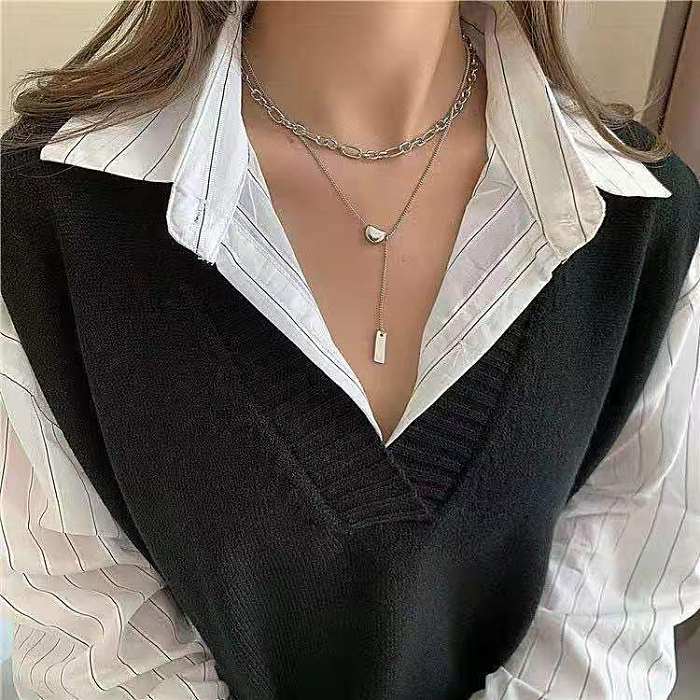 INS Style Simple Style Solid Color Rectangle Stainless Steel Plating Layered Necklaces