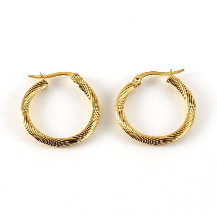 1 Pair Classic Style Round Plating Stainless Steel  18K Gold Plated Hoop Earrings