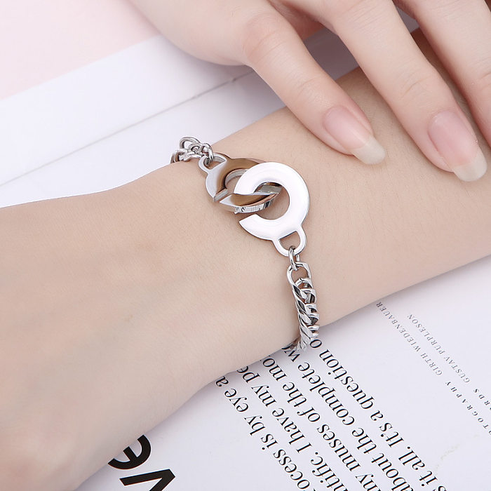 Bracelet en acier inoxydable à emboîtement avec lettre à chaîne plate de 6 mm à la mode