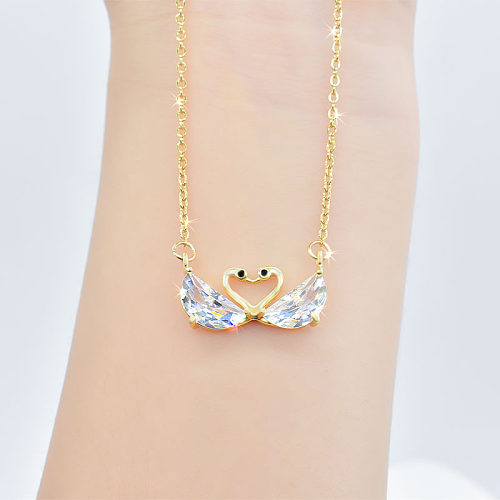 Simple Style Swan Stainless Steel Inlay Zircon Pendant Necklace