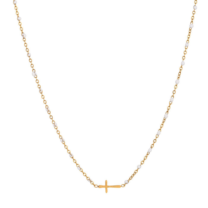 Einfache Kreuz-Patchwork-Halskette aus Edelstahl