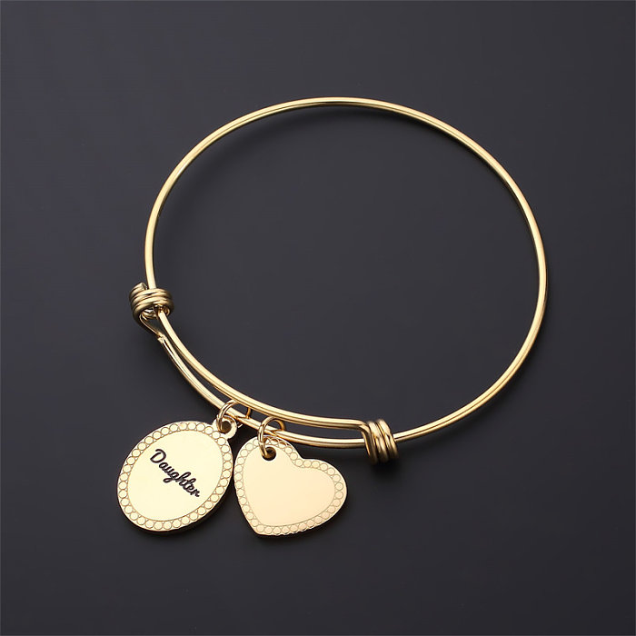 Simple Style Classic Style Round Letter Heart Shape Stainless Steel Gold Plated Bangle In Bulk