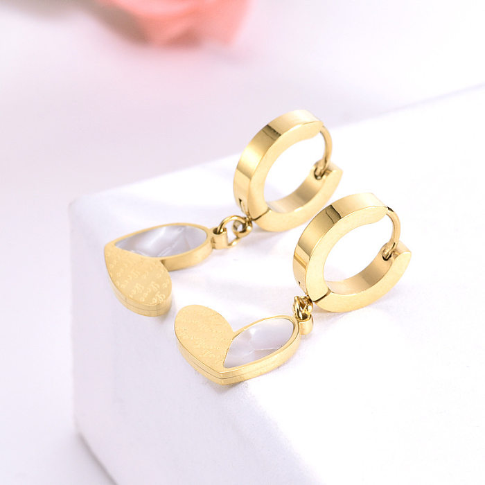 1 Pair Romantic Simple Style Love Heart Shape Stainless Steel  Plating Inlay Shell Gold Plated Drop Earrings