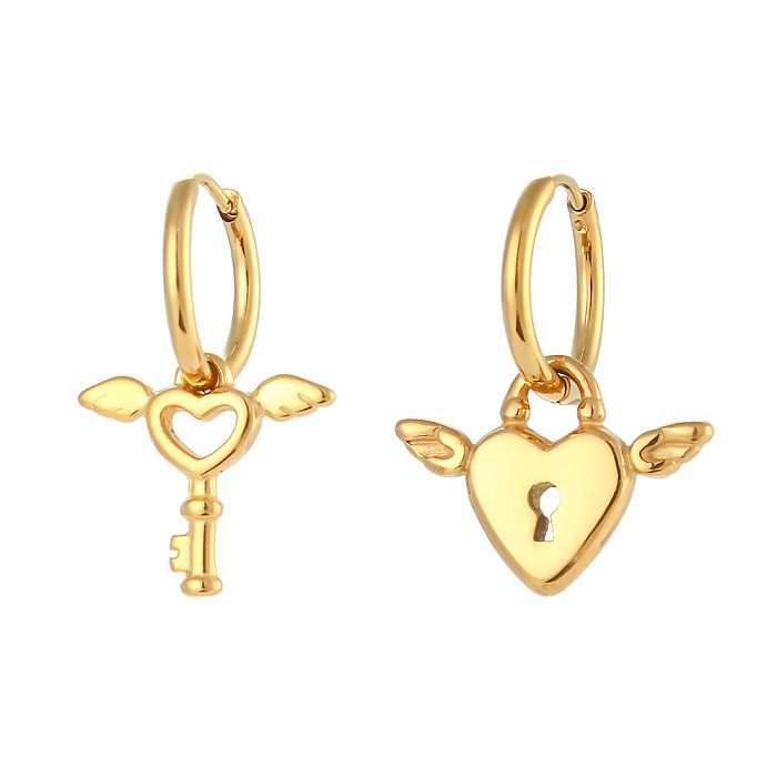 1 paire de boucles d'oreilles pendantes en acier inoxydable plaqué or 18 carats, Style Simple et élégant, en forme de cœur, couleur unie