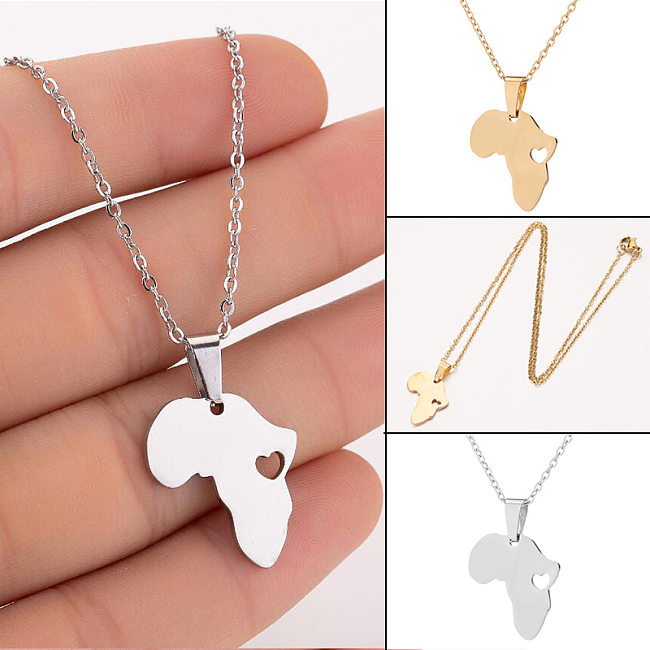 Women'S Fashion Map Stainless Steel  Pendant Necklace Plating Stainless Steel  Necklaces