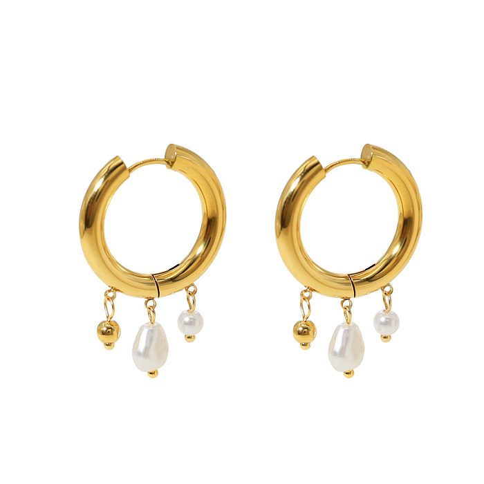 1 Pair IG Style French Style Round Pearl Plating Stainless Steel  Stainless Steel 18K Gold Plated Earrings